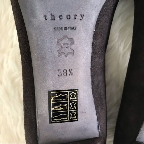 THEORY Suede Leather Heels Pumps Retro Pinup Round Toe Dark Brown Size 38.5 8.5 - Picture 6 of 12